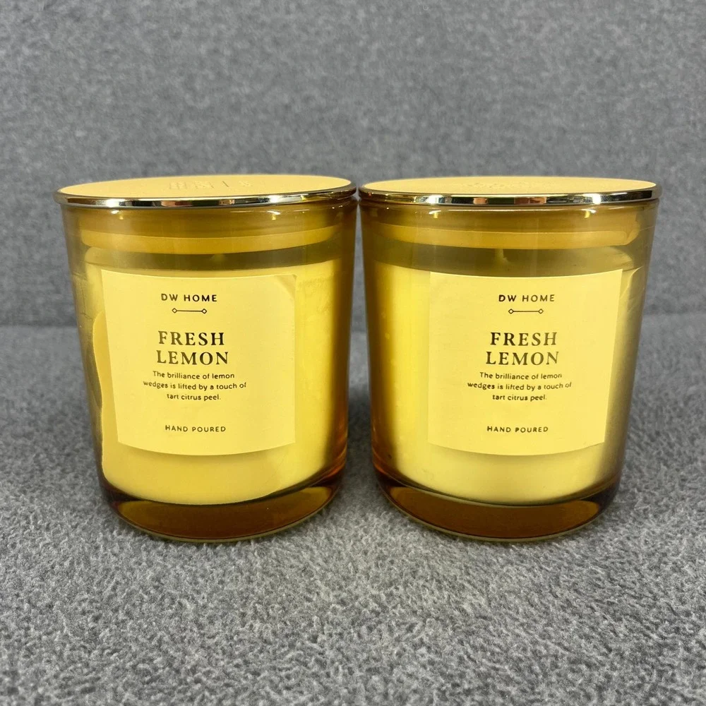 2x DW Home Fresh Lemon Scented Candle 9 oz Yellow Glass Jar Citrus Hand Poured